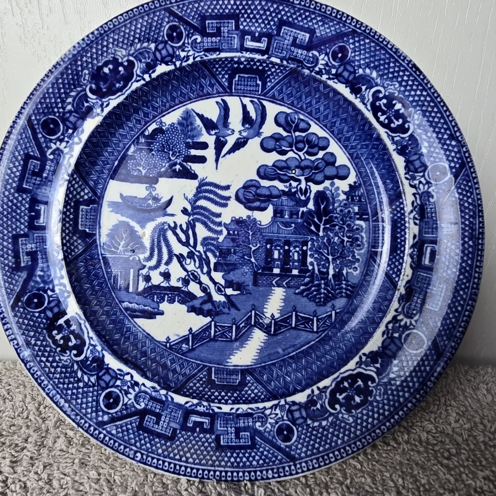 Blue Willow 7-5/8 Plate Staffordshire J.M.&S. DERP BLUE